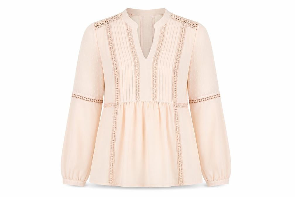 Front view of Marks & Spencer Women's Pink Lace V-Neck Blouse, size 10