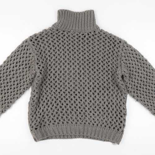 NA-KD Women’s Grey Open-Knit High Neck Jumper 2XS