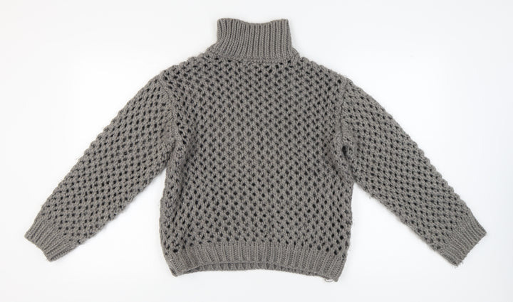 NA-KD Women’s Grey Open-Knit High Neck Jumper 2XS