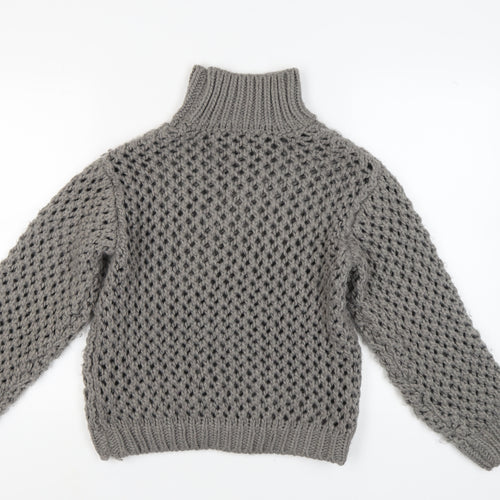 NA-KD Women’s Grey Open-Knit High Neck Jumper 2XS