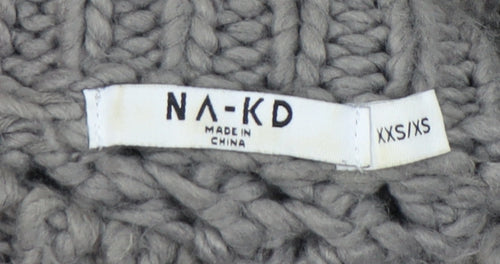 NA-KD Women’s Grey Open-Knit High Neck Jumper 2XS