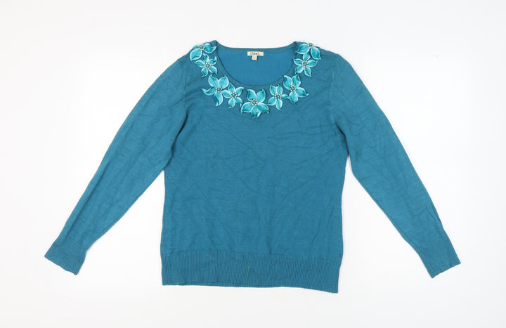 Next Women's Blue Embroidered Pullover Jumper L
