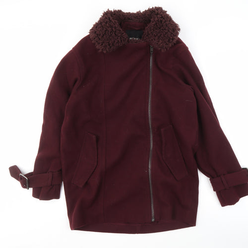 Monki Women's Red Belted Motorcycle Coat XS