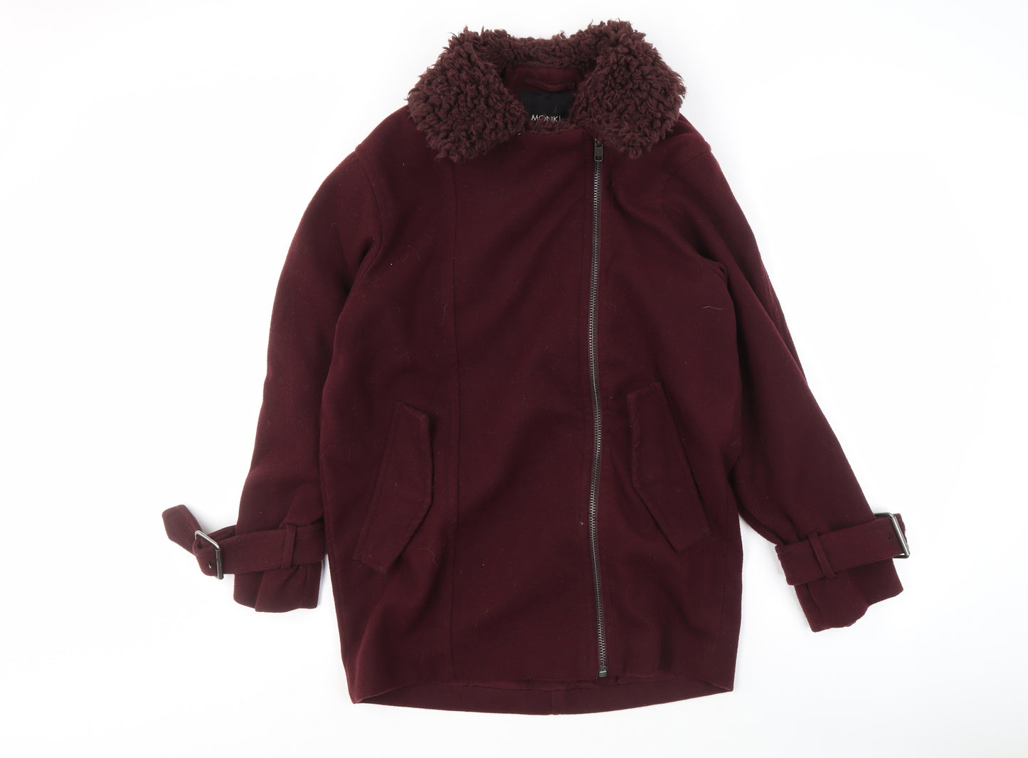 Monki Women's Red Belted Motorcycle Coat XS