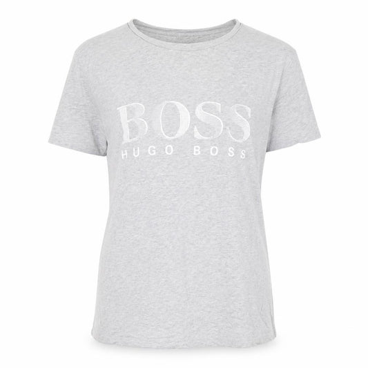 Front view of Hugo Boss Men's Grey Cotton Logo T-Shirt, size S