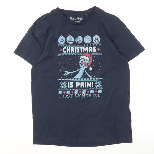 Rick and Morty Men's Blue L Christmas T-Shirt
