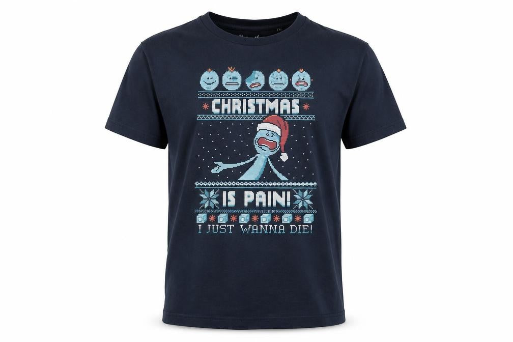 Rick and Morty Men's Blue L Christmas T-Shirt