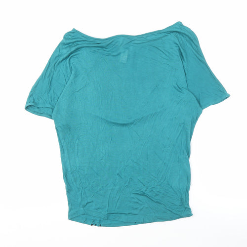 MNG Women's Green Boat Neck Viscose Top, M, Short Sleeve