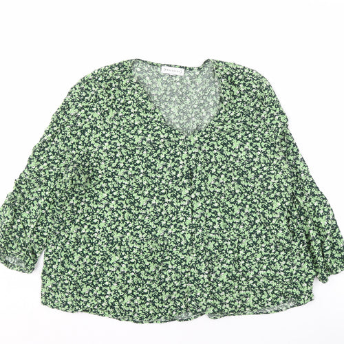 Warehouse Women's Green Floral V-Neck Blouse Size 16