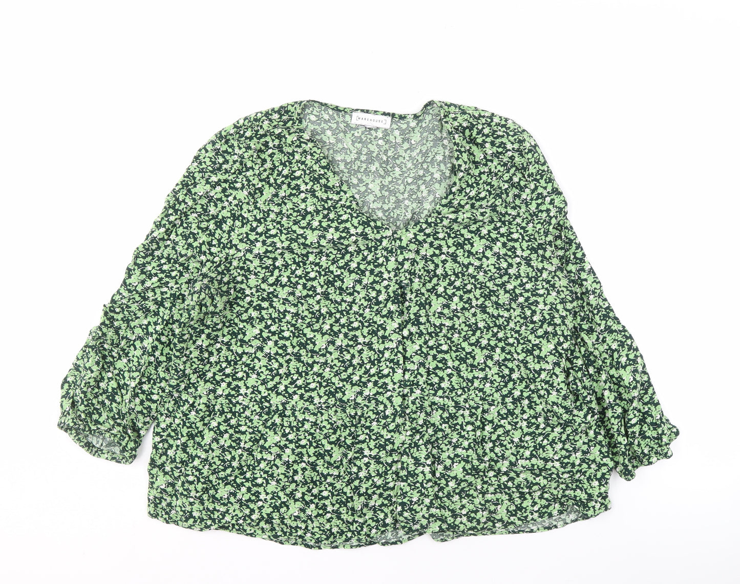 Warehouse Women's Green Floral V-Neck Blouse Size 16