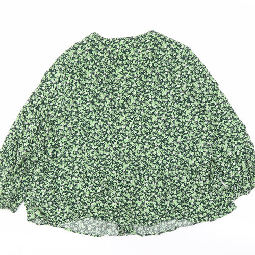 Warehouse Women's Green Floral V-Neck Blouse Size 16