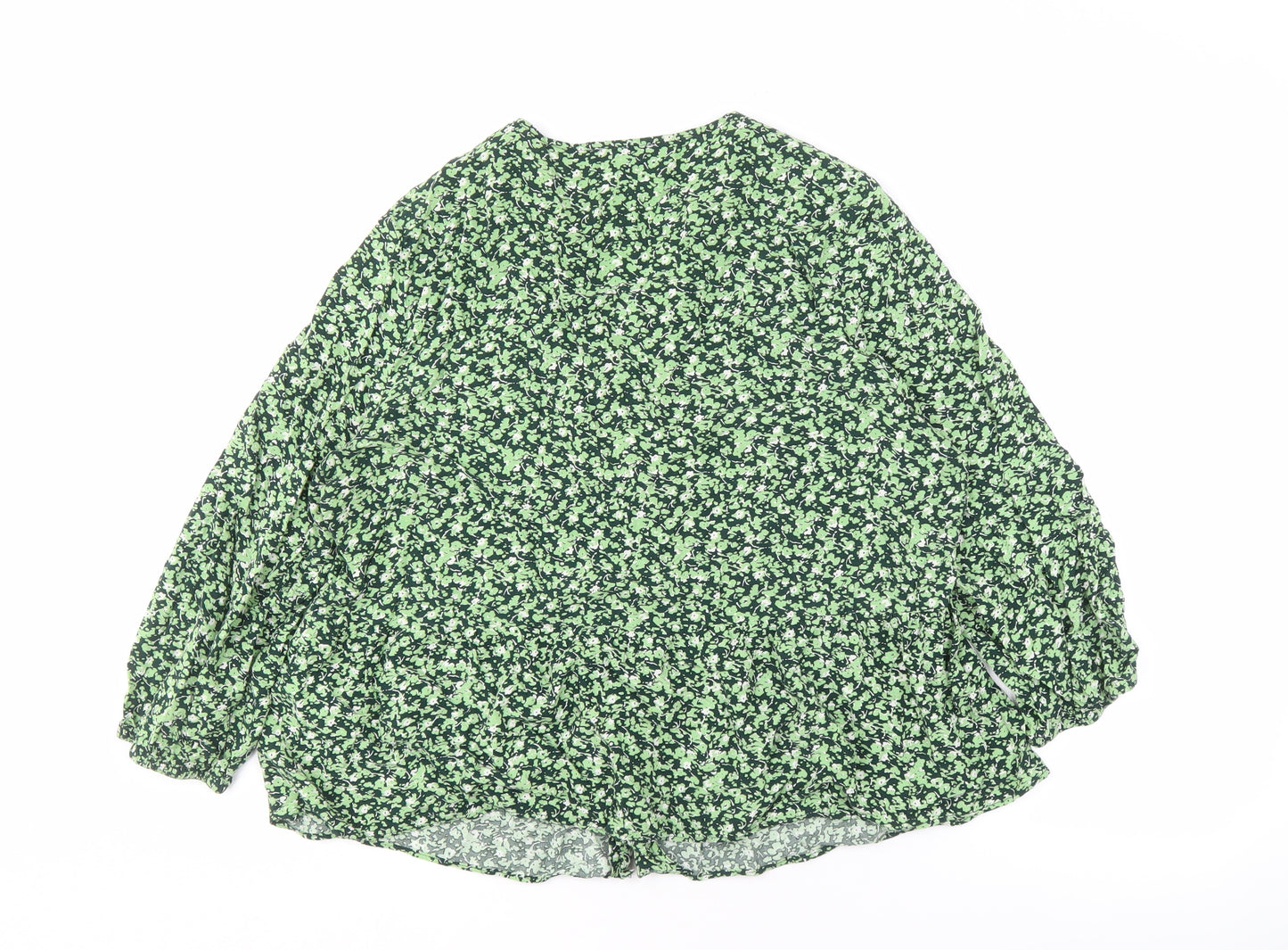 Warehouse Women's Green Floral V-Neck Blouse Size 16