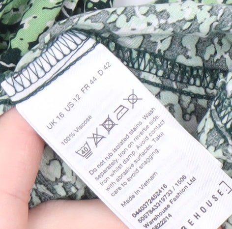 Warehouse Women's Green Floral V-Neck Blouse Size 16