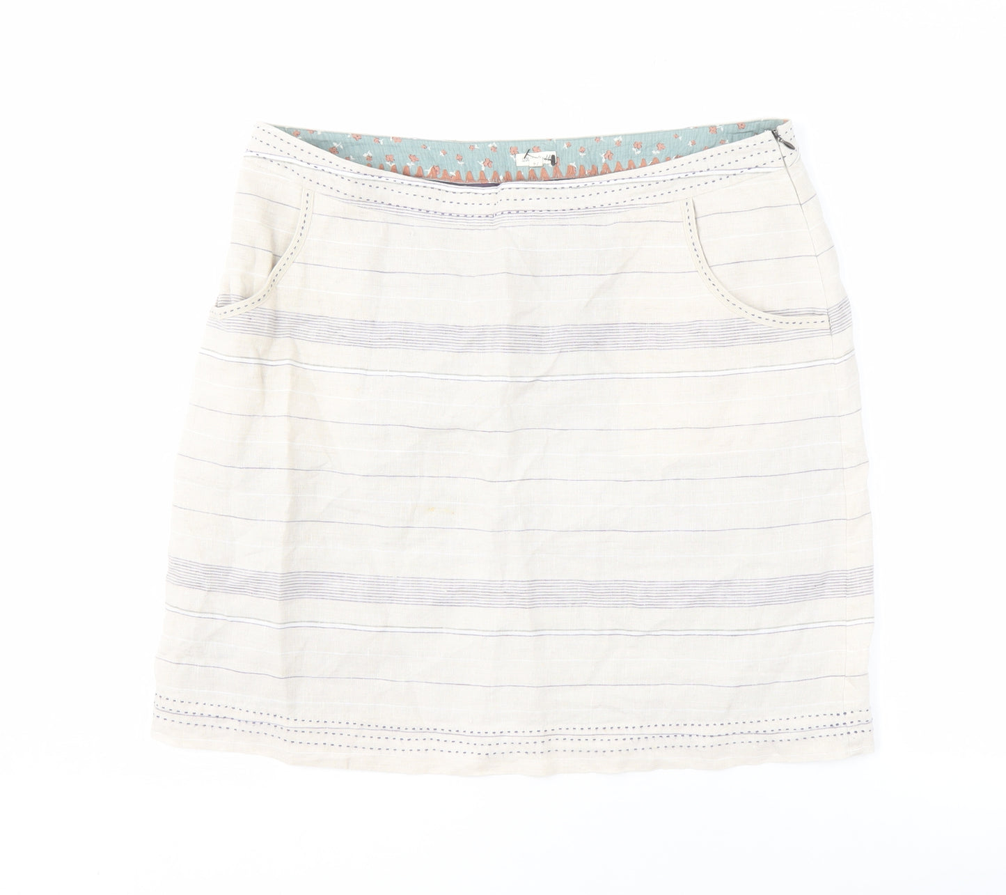 White Stuff Women's Striped Linen Skirt Size 14