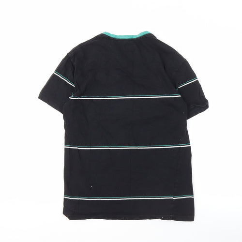 St Goliath Men's Black Striped T-Shirt, 90s Crew Neck, Small