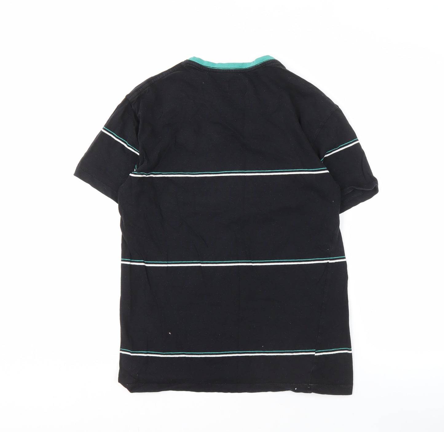 St Goliath Men's Black Striped T-Shirt, 90s Crew Neck, Small
