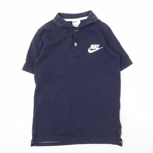 Nike Boys Blue Polo Shirt M Cotton Casual Short Sleeve
