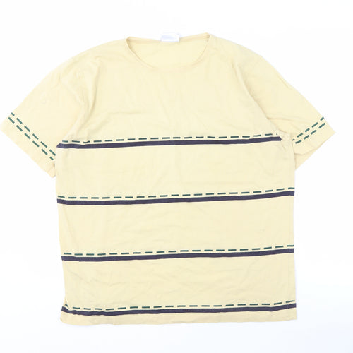 Alexon Men's Beige Striped T-Shirt, Size L, Crew Neck