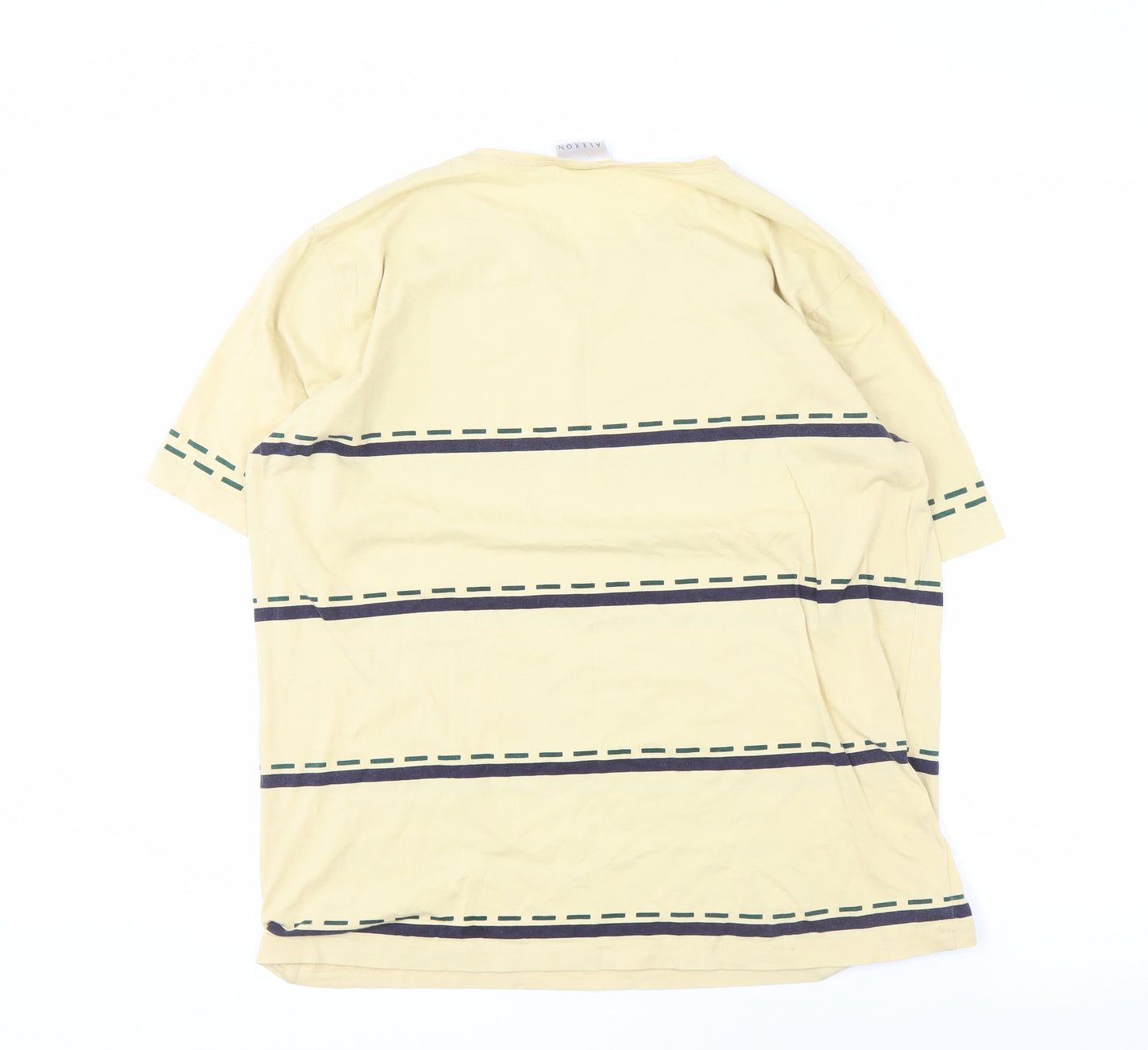 Alexon Men's Beige Striped T-Shirt, Size L, Crew Neck