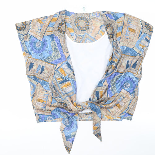 C&A Women's Geometric Wrap Top, Size 18, Blue/Beige
