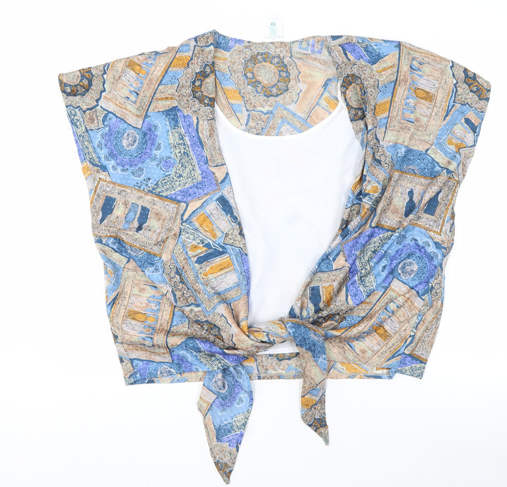 C&A Women's Geometric Wrap Top, Size 18, Blue/Beige