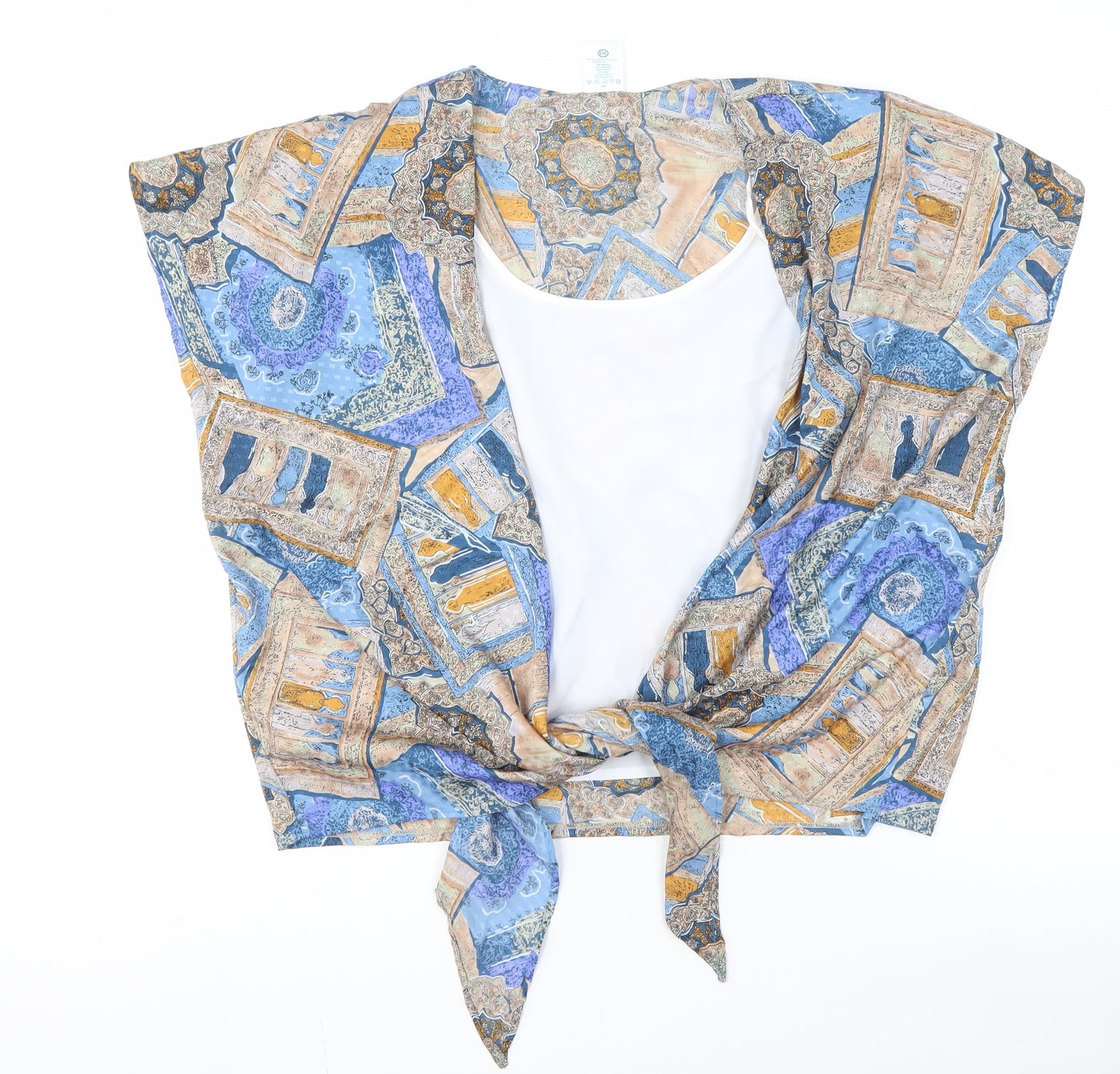 C&A Women's Geometric Wrap Top, Size 18, Blue/Beige