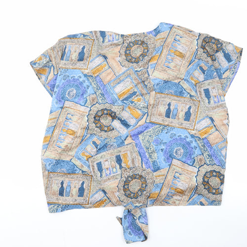 C&A Women's Geometric Wrap Top, Size 18, Blue/Beige
