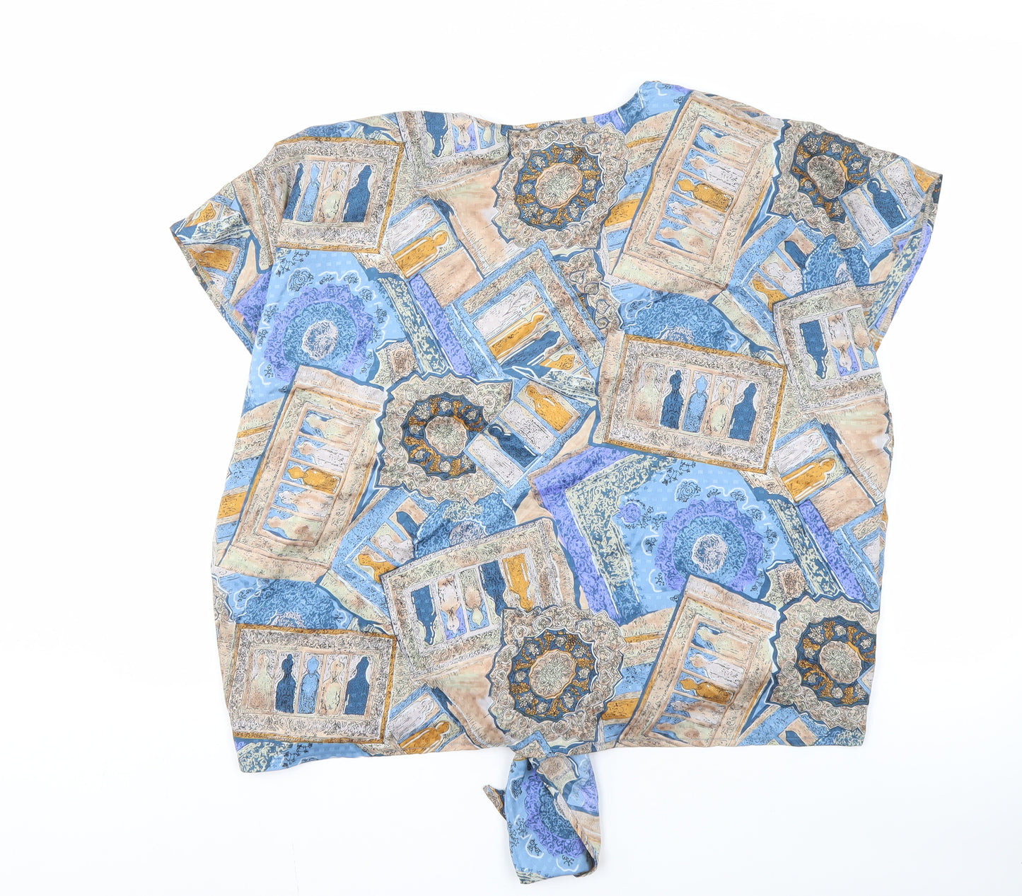 C&A Women's Geometric Wrap Top, Size 18, Blue/Beige