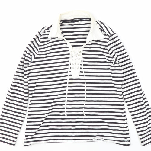 Gerry Weber Women's Black & White Striped Long Sleeve Lace-up Top