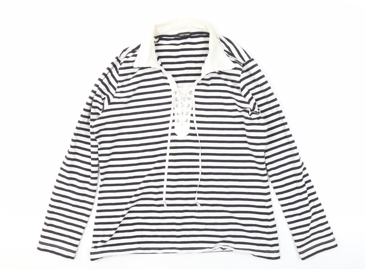 Gerry Weber Women's Black & White Striped Long Sleeve Lace-up Top