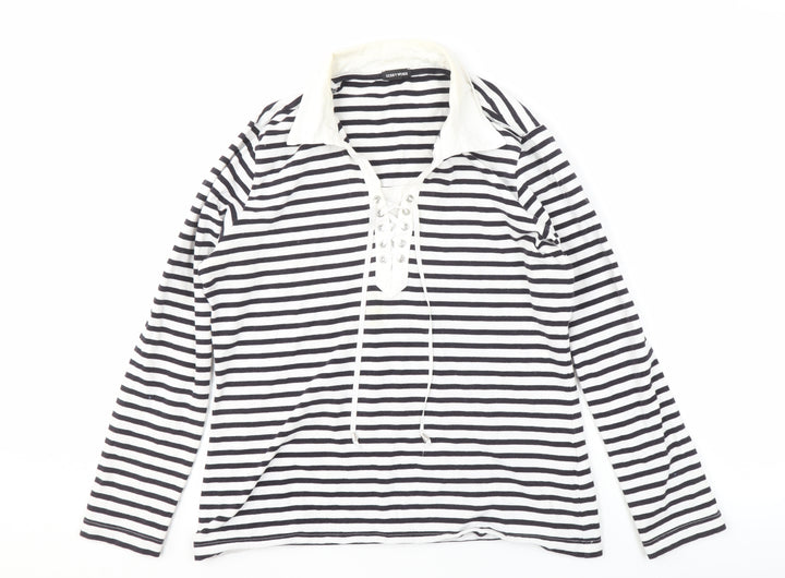 Gerry Weber Women's Black & White Striped Long Sleeve Lace-up Top