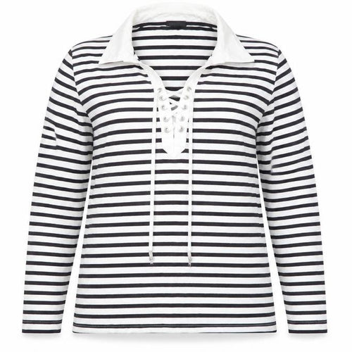 Gerry Weber Women's Black & White Striped Long Sleeve Lace-up Top