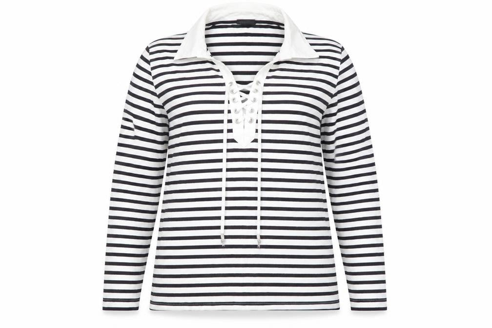 Gerry Weber Women's Black & White Striped Long Sleeve Lace-up Top