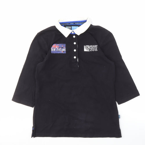 Sportfolio Unisex Black 3/4 Sleeve Rugby Polo Size 12