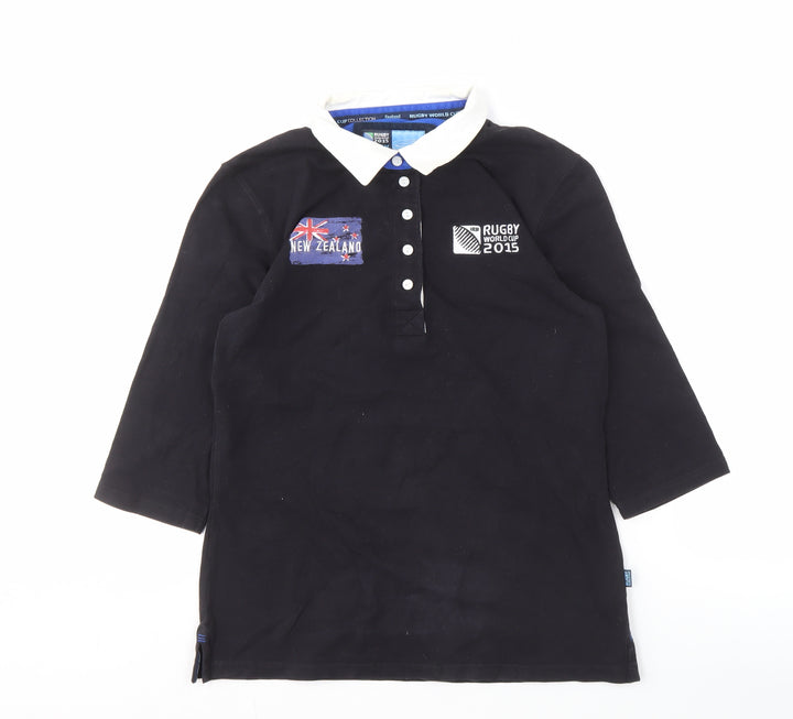 Sportfolio Unisex Black 3/4 Sleeve Rugby Polo Size 12