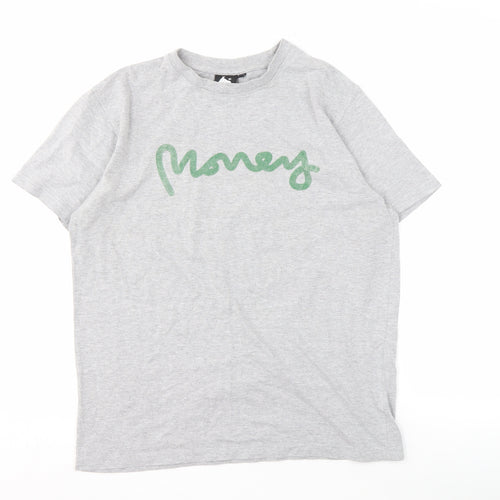 Money Men's Grey Cotton T-Shirt, Size M, Logo Accent