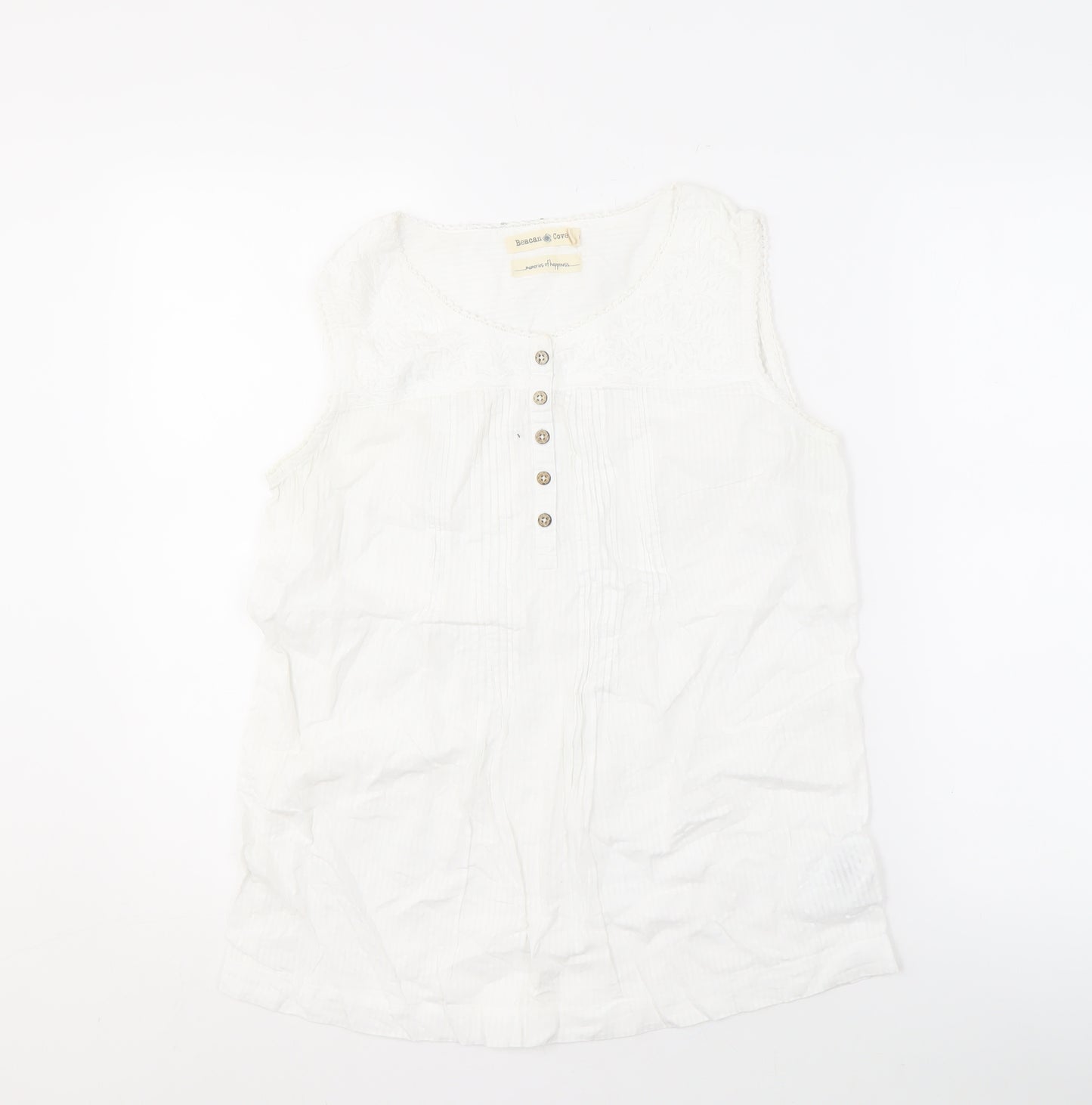 Beacon Cove Women's White Cotton Henley Tank Top Size 10