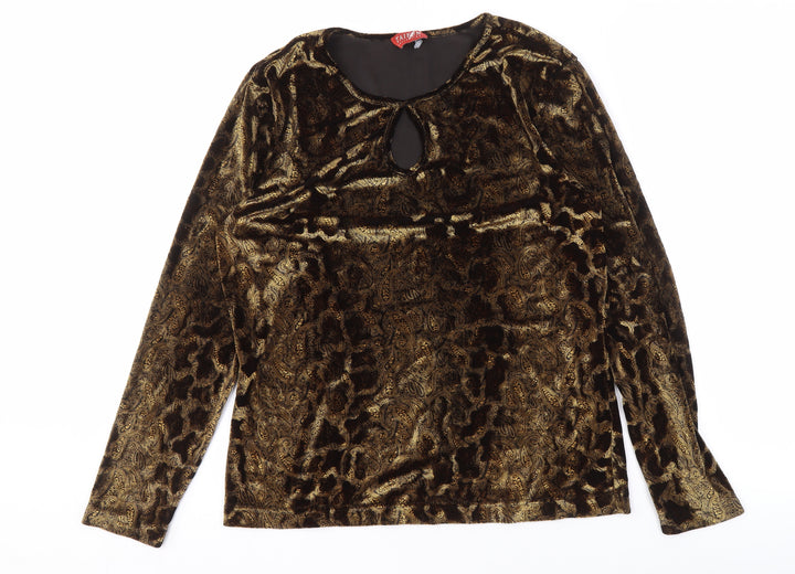 Taifun Women's Gold Paisley Velvet Blouse, Size 14