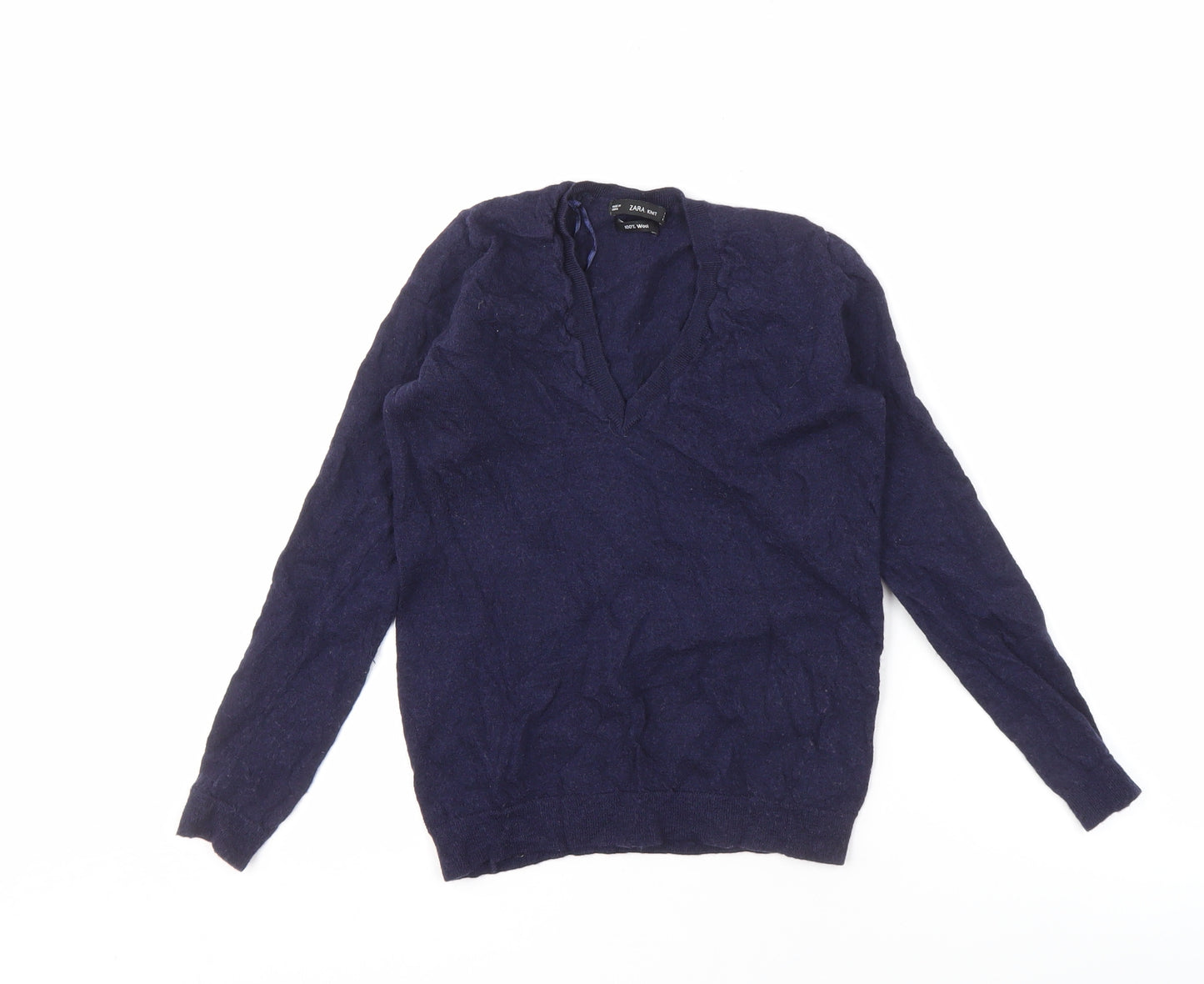 Zara Women's Blue Wool V-Neck Pullover Jumper Size 10