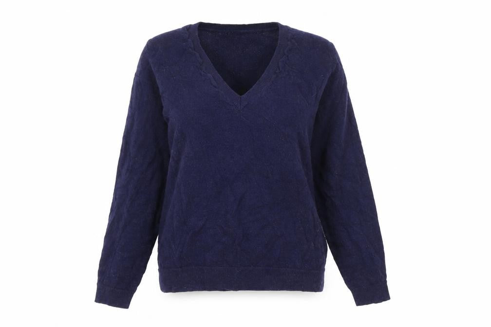 Front view of Zara Women's Blue Wool V-Neck jumper, size 10