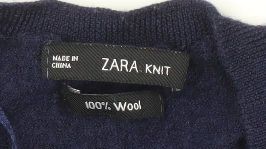 Zara Women's Blue Wool V-Neck Pullover Jumper Size 10