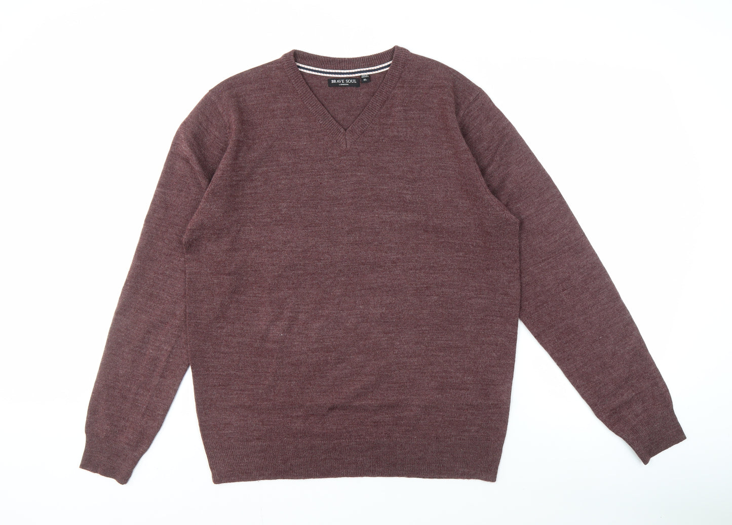 Brave Soul Men's Brown XL Wool V-Neck Pullover Jumper