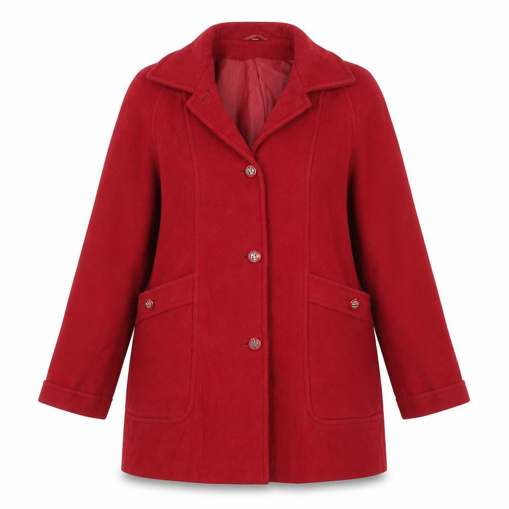 Front view of EWM Women's Red Wool Blend Coat, size 16