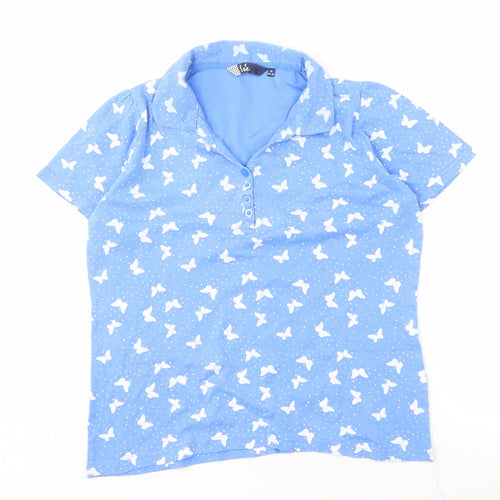 Vibe Women's Blue Polo Shirt Butterfly Print M