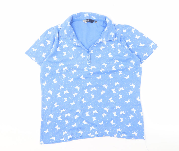 Vibe Women's Blue Polo Shirt Butterfly Print M