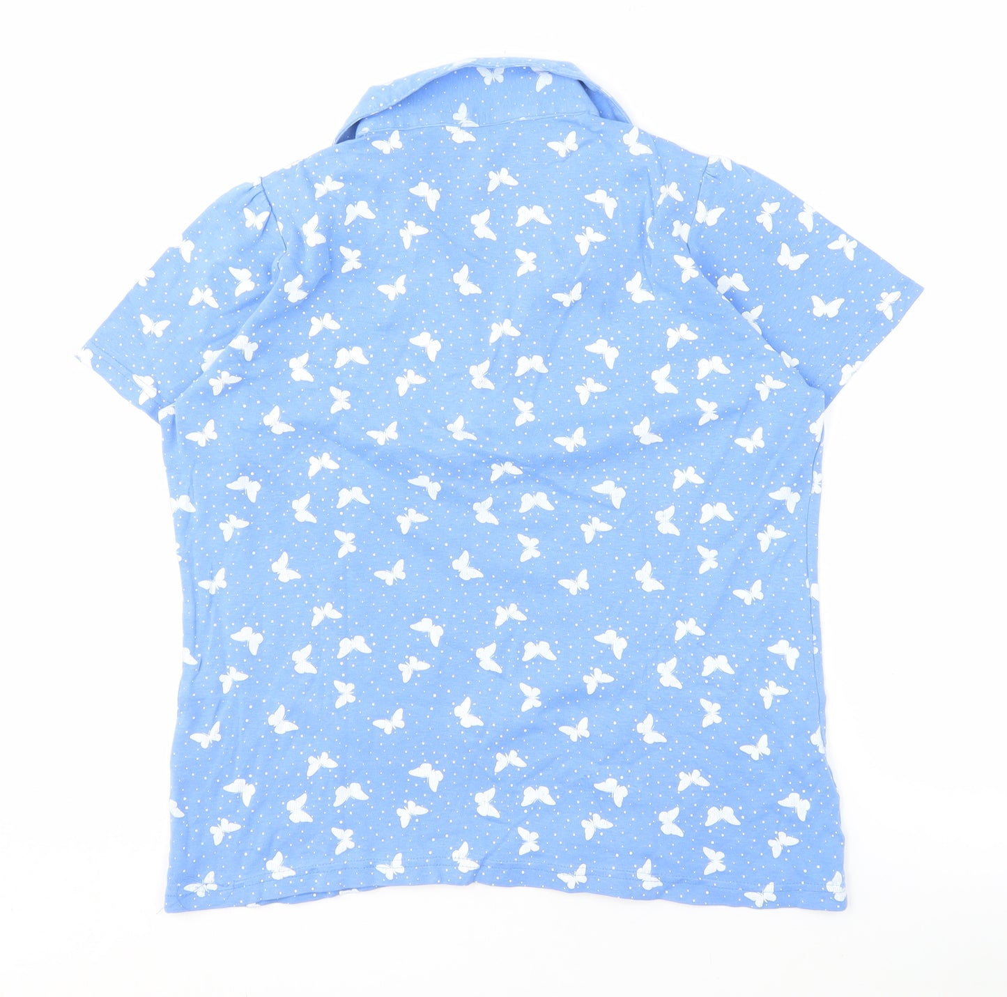 Vibe Women's Blue Polo Shirt Butterfly Print M