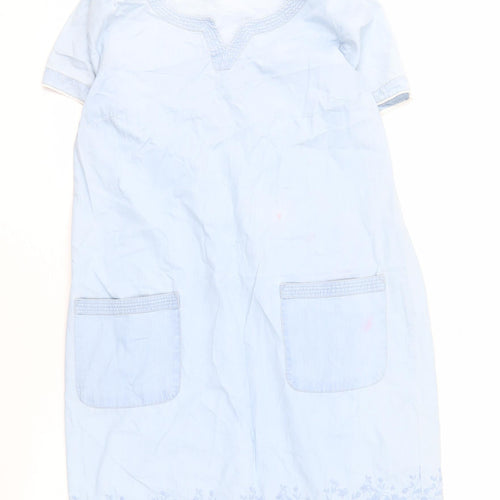 Brakeburn Women's Blue Cotton Knee Length Shift Dress