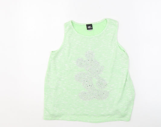 Front view of Disney girls’ green tank top - 11-12 years, cartoon graphic