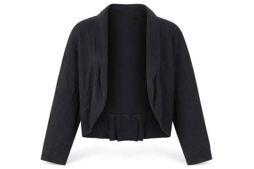 Front view of Monsoon Women's Black Medium Open Front Cardigan with Bow
