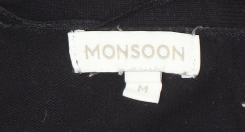 Monsoon Women's Black Medium Open Front Cardigan with Bow